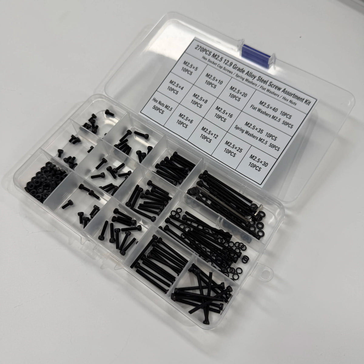 Supplier photograph of the M2.5 assortment box labeled 270 pieces